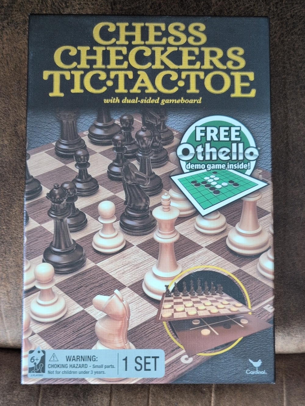 Classic Chess, Checkers & Tic-Tac-Toe Game Set — Brown & Cream